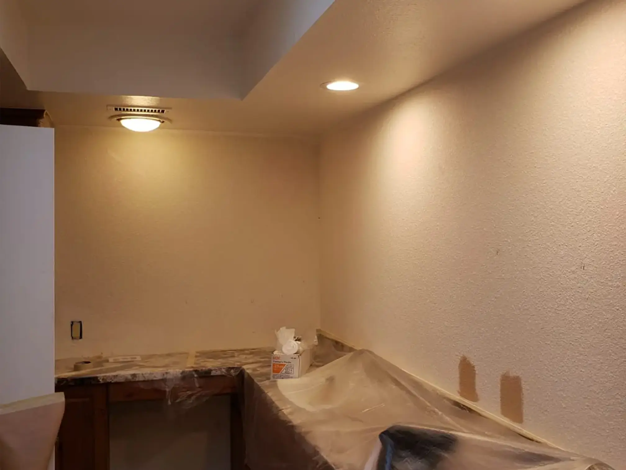 Prepared residential interior ready for painting